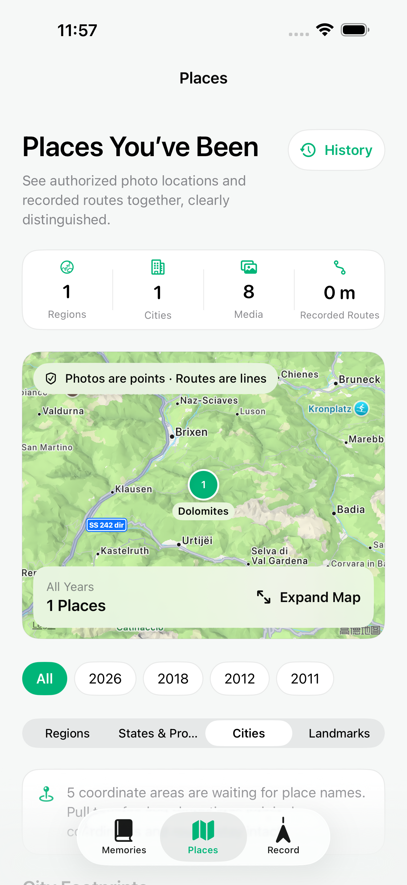 Roamleaf places map and travel statistics